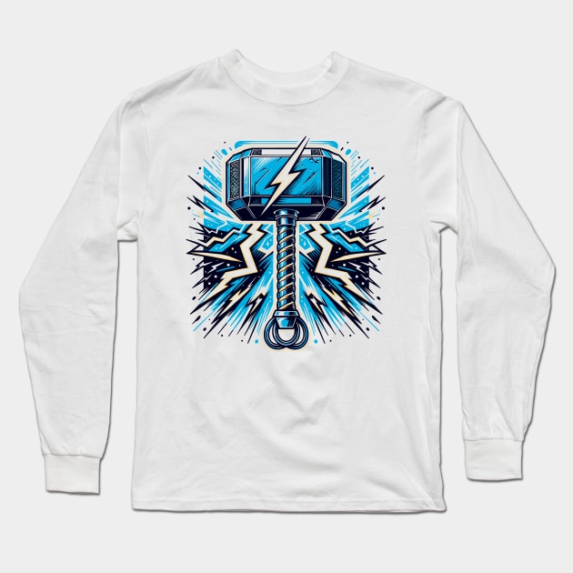 Thunderous Mjolnir: Superhero-Inspired Hammer Long Sleeve T-Shirt by Kicosh